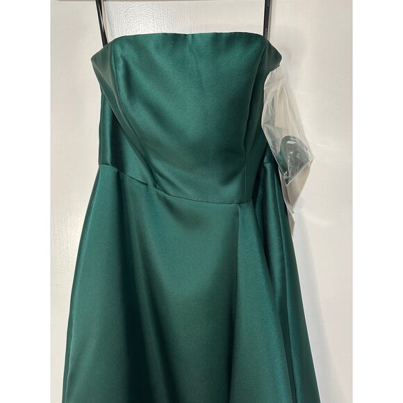 Alfred Sung Strapless Satin Gown Draped Skirt Front Slit Hunter Green Size 4 NWT - Picture 3 of 15